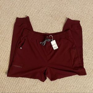 Figs Burgundy High Waisted Zamora Jogger Scrub Pants